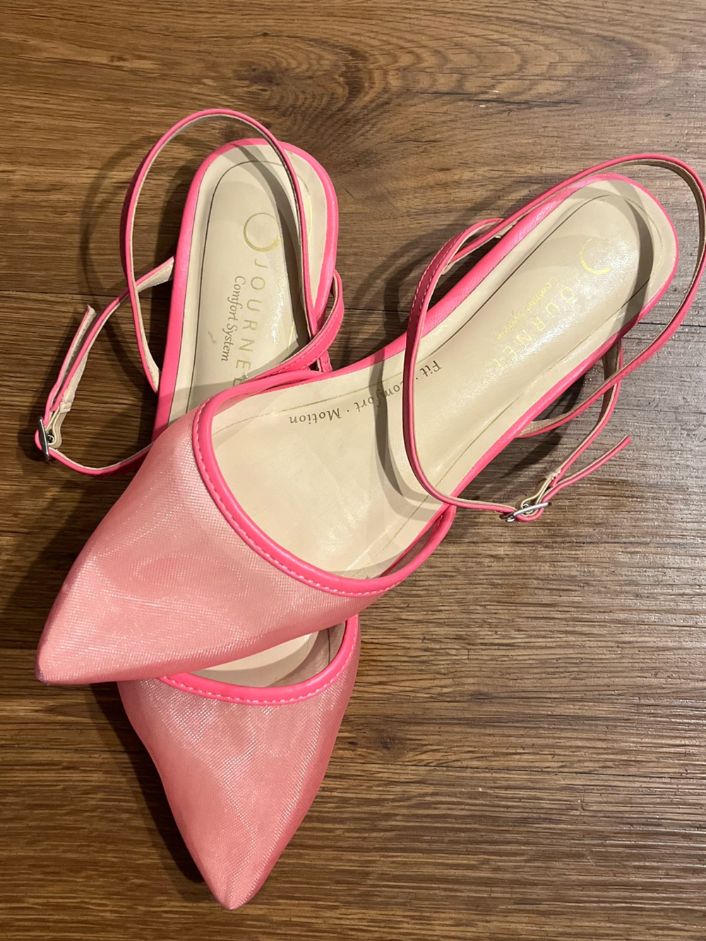 Journee Collection Pink Pointed-Toe Ankle-Strap Flats